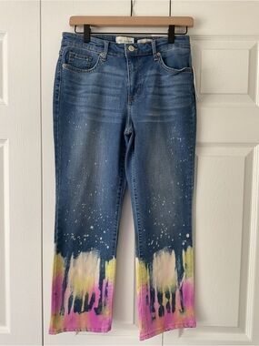Logo Blue Tie-Dye Hem Straight Jeans
